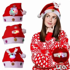 LED Christmas Hats Light Up Cap Santa Claus Hat Snowman Elk Xmas Hat for Adult Kids New Year Festive Holiday Party Supplies