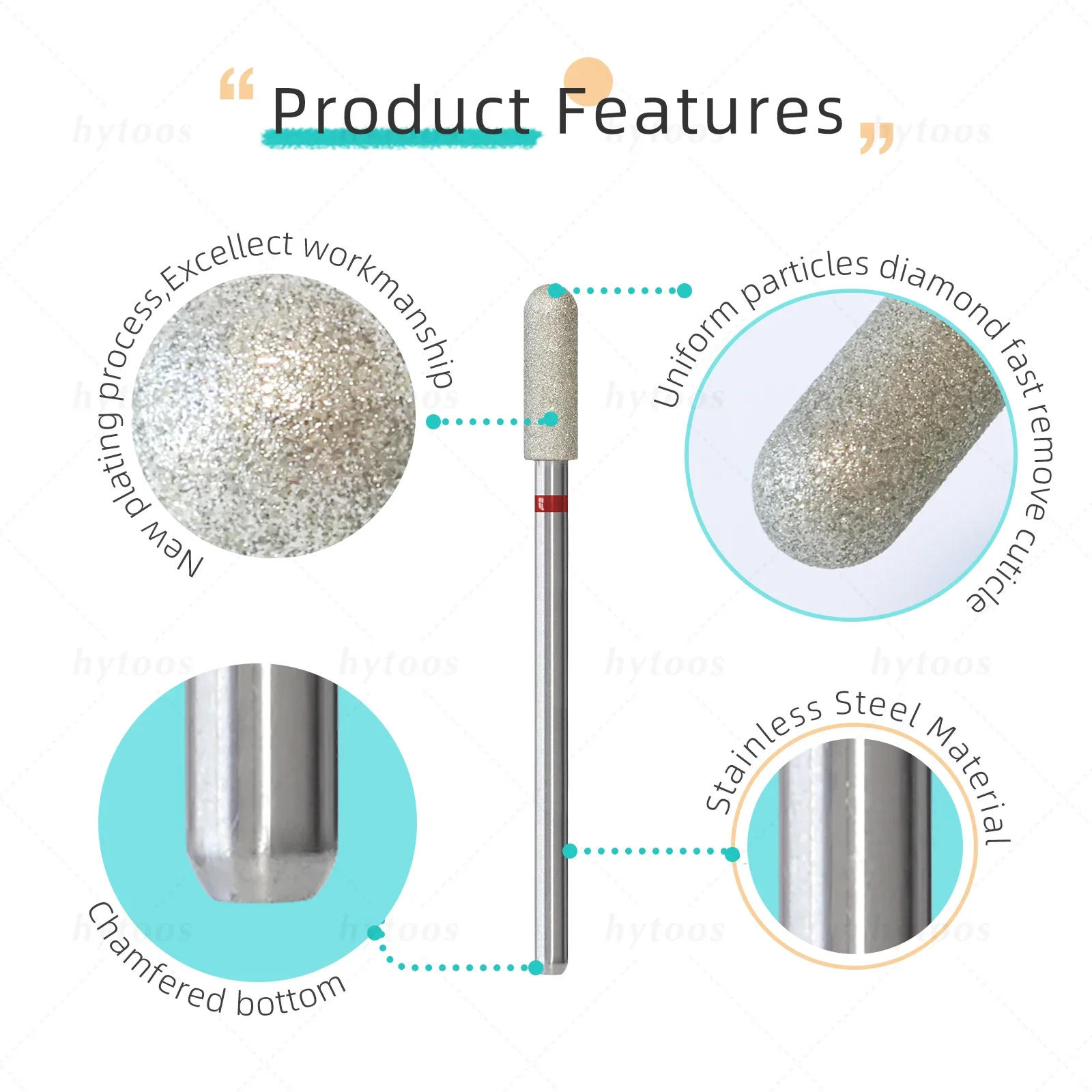 Description Picture 3 of itemHYTOOS Diamond Cuticle Nail Drill Bits 4mm Round Barrel Russian Nail Bit Professional Safety Under Cleaner Tools for Dead Skin