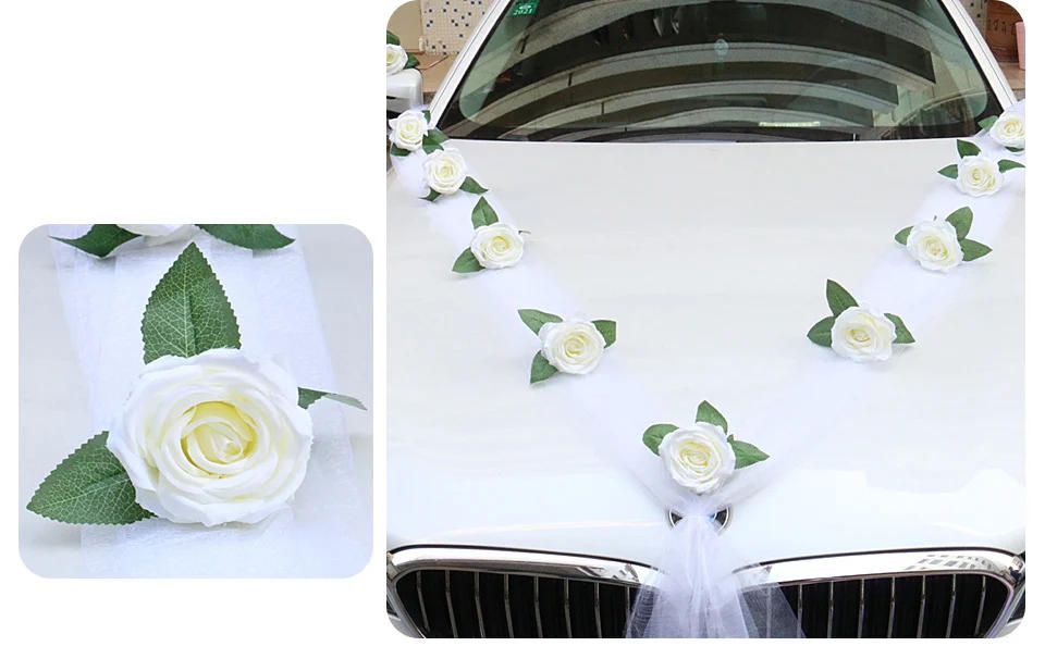 Description Picture 4 of itemWhite Rose Artificial Flower for Wedding Car Decoration Bridal Car Decorations Door Handle Ribbons Silk Flower