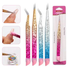 Double-ended Nail Art Sticker Rhinestones Picking Tool Stainless Steel Nail Art Extension Makeup Tool False Eeyelashes Tweezers