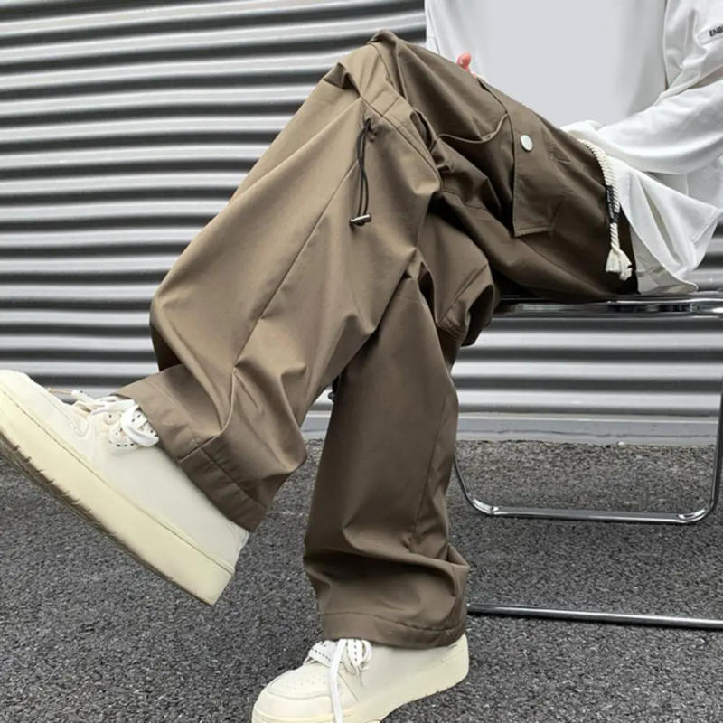 Description Picture 5 of itemMen Cargo Pants High Street Style Loose Wide Leg Pants Elastic Waist Multi Pockets Full Length Deep Crotch Daily Long Trousers