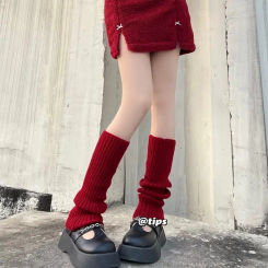 New Year Wine Red Millennium Spicy Girl Lolita Socks JK Versatile Christmas Y2K Pile Socks Leg Covers Women Knitted Long Socks