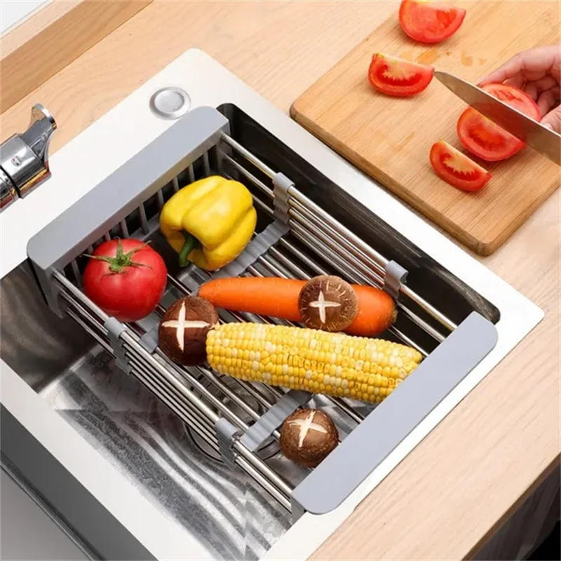 Description Picture 6 of itemMultifunctional Kitchen Sink Drain Rack Retractable Stainless Steel Drain Basket Over The Sink Dish Drying Rack Accessories