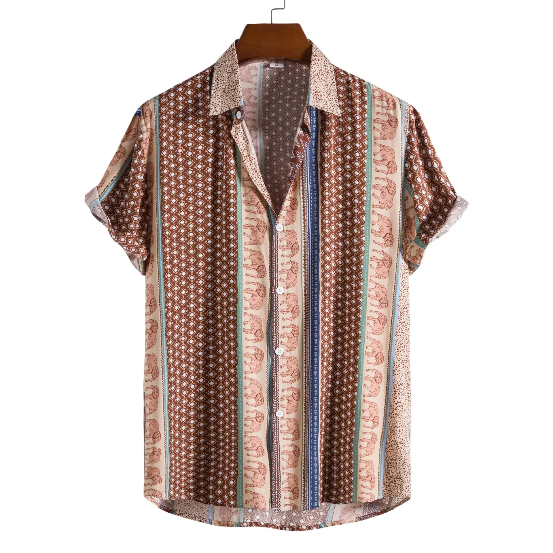 Description Picture 4 of itemHawaiian Casual Social Retro Shirt For Blouse Men Slim Vintage Stripe Short Sleeve Summer New Floral Print Beach Clothing Camisa