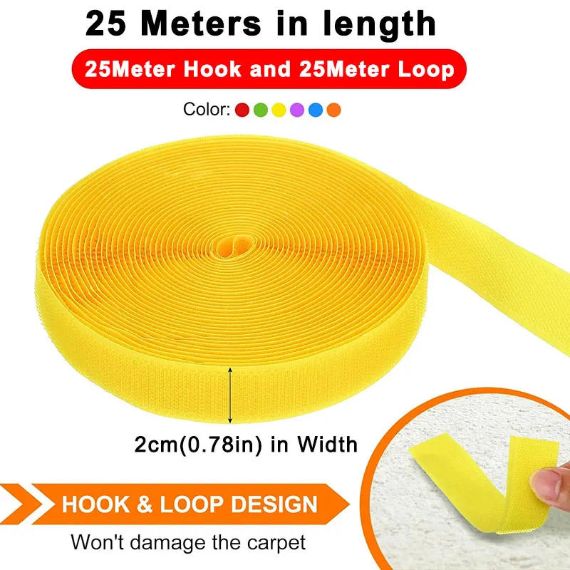 Description Picture 4 of item25Meter Sew on Hook and Loop Strips Fastening Nylon Fabric Tape Colorful Non-Adhesive Nylon Fastener Interlocking Tape 2cm Width