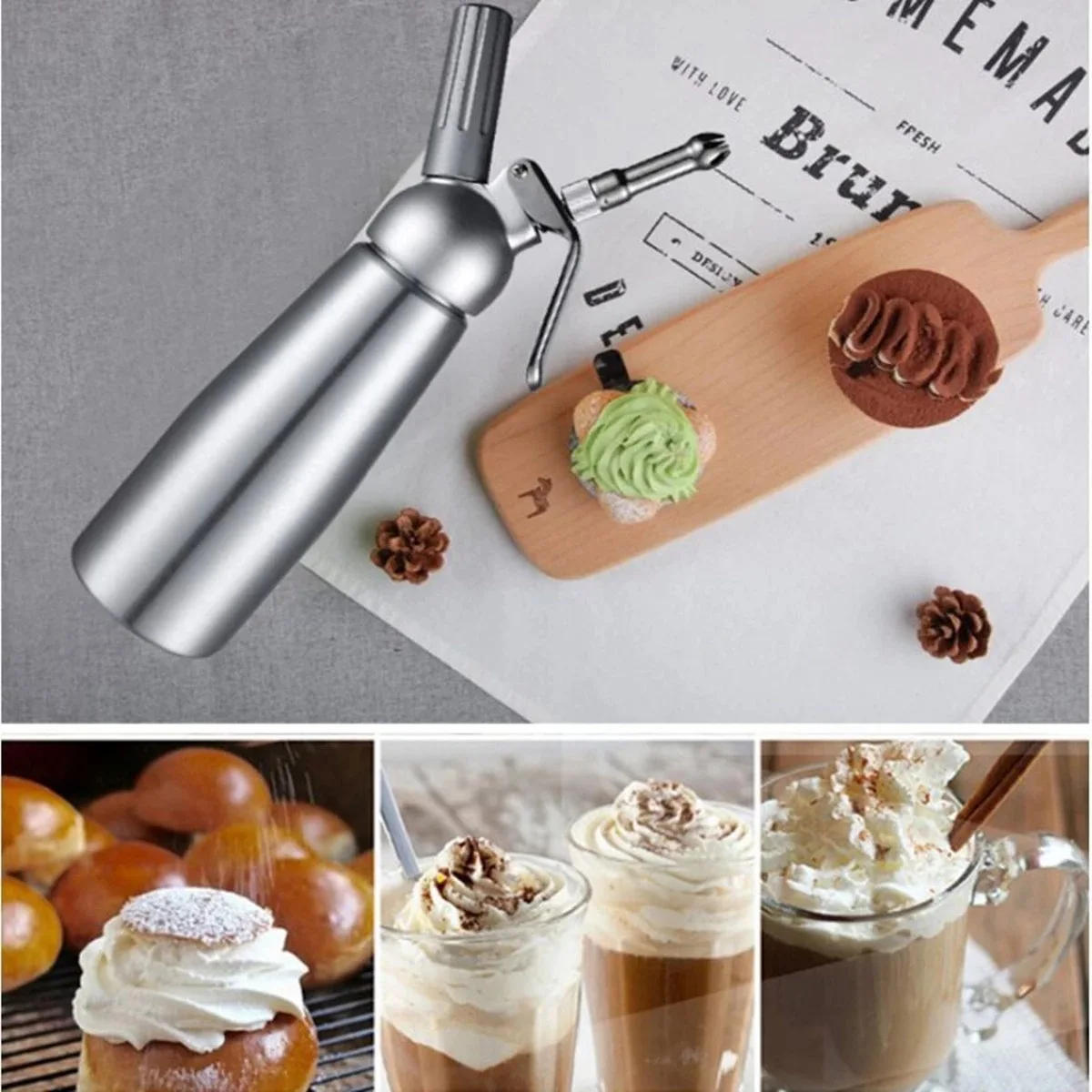 Description Picture 4 of item17oz 34oz Whipped Cream Dispenser 500 1000ml Cake Piping Gun Siphon Squeeze Bottle Dessert Tool Cream Whippers