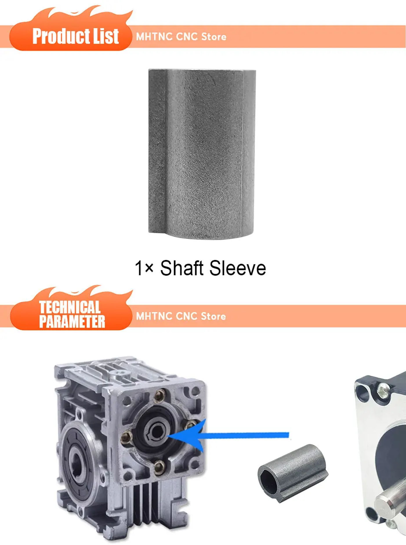 Description Picture 3 of itemMHTNC 1PC Shaft Sleeve Adaptor for RV030 Worm Gearbox Speed Reducer Shaft Coupling 6.35mm 8mm Input Shaft of Nema 23 Motor