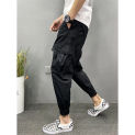 2024 Summer New Thin Style Work Pants Men High Street Loose Casual Bound Feet Cropped Pants Youth Khaki Color Pocket Pants