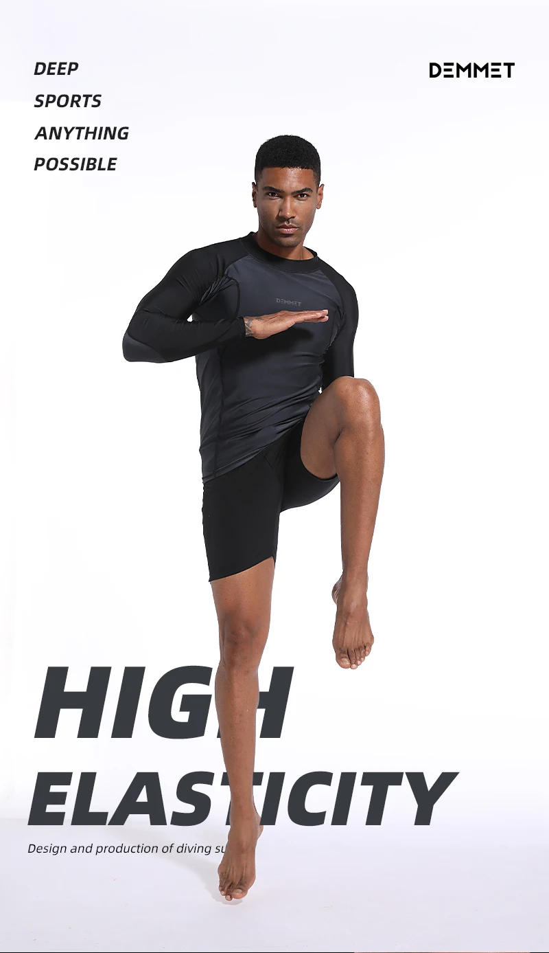 Description Picture 4 of itemHOT Men Swimsuit Swimming T-shirt Beach UV Protection Swimwear Rash Guard Long Sleeve Surfing Diving Swimsuit Surf T-shirt 6XL