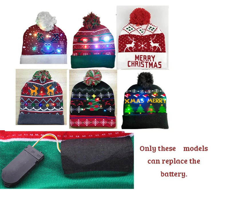 Description Picture 5 of itemNew Style! LED Christmas Hat Beanie Light Up Illuminate Warm Hat 48 Patterns New Year  Snowman Sweater Hat Christmas Decorations