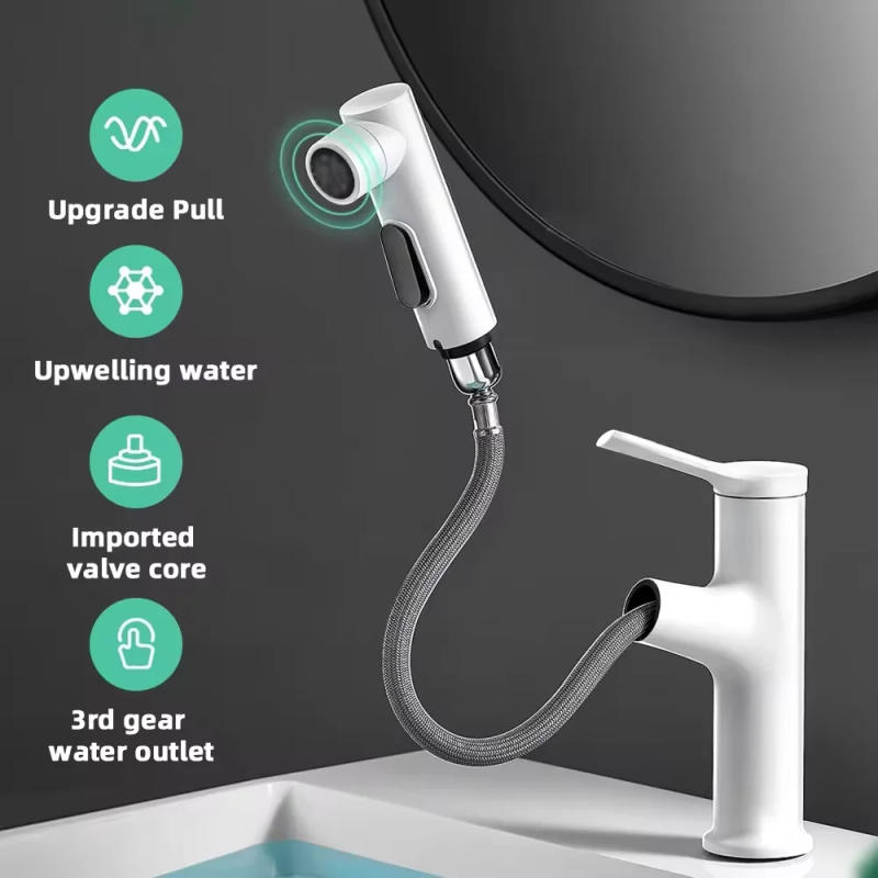 Description Picture 3 of itemPull Out Bathroom Faucet Basin Single Hole Hot Cold Water Slid Mixer Sink Tap Kitchen Accessories Sinks Washbasin Faucets Taps