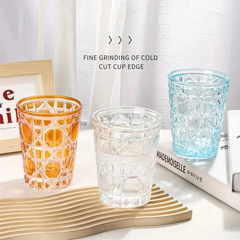 Description Picture 5 of item310ml European Style Creative Whiskey Glasses Colorful Checkered Glass Cup Hand-carved Drinking Water Bottle Summer Coffee Mugs
