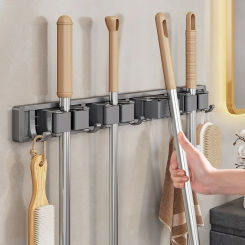 Multi-Purpose Hooks Mop Rack Wall-Mounted Mop Storage Box Broom Hanger Hook Bathroom Waterproof Wall Aluminum Alloy Bore Hook