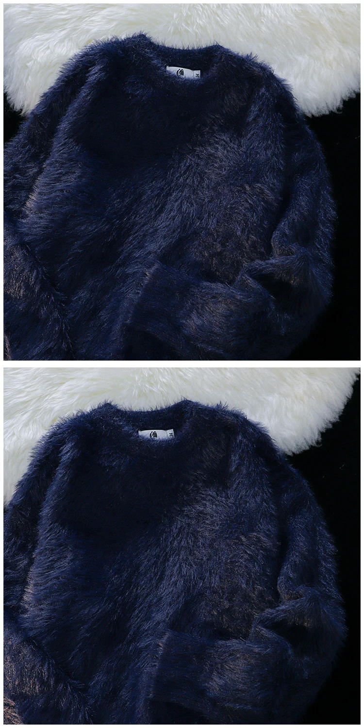 Description Picture 5 of itemMen 2024 Autumn Winter New Oversize Solid Color Knitted Jumpers Male O-neck Sweater Tops Men Long Sleeve Warm Pullovers S100