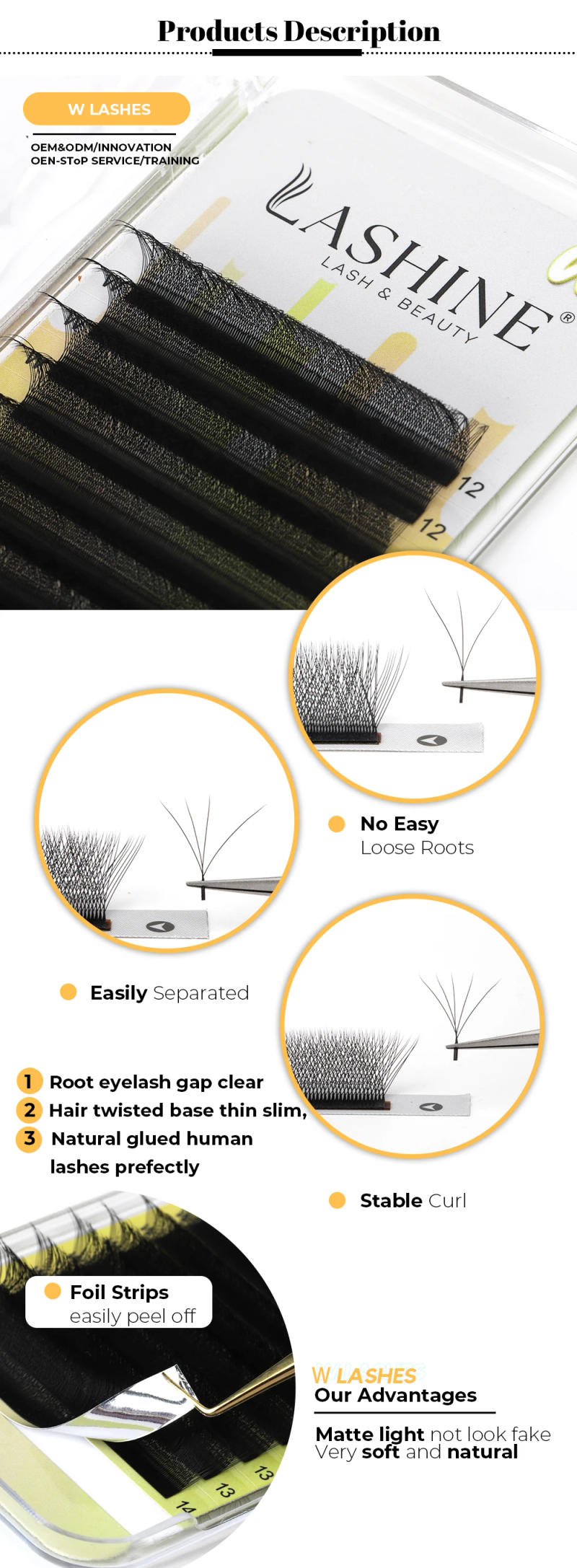 Description Picture 3 of itemLashine W Shaped Lashes 2D 3D 4D 5D Premade Volume Fans Faux Mink Eyelashes Brazilian Volume C/D Curl Natural Soft YY Lashes