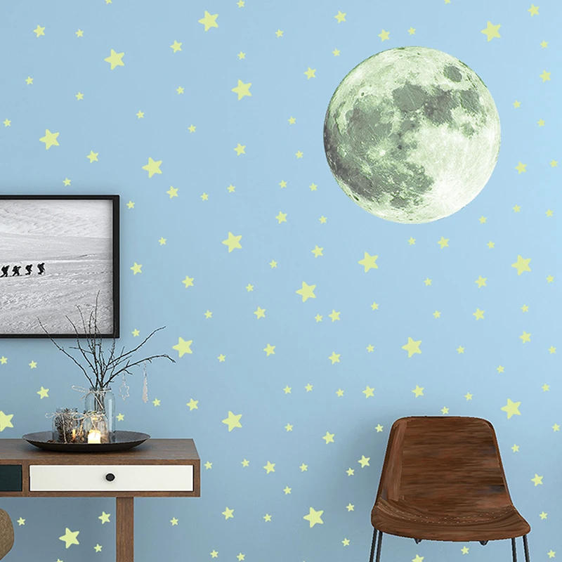 Description Picture 6 of item103pcs Luminous Moon and Stars Wall Stickers Glow in the Dark Wall Decals Bedroom Ceiling Home Decorative Stickers Kids Room