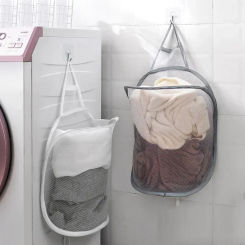 Portable Foldable Laundry Basket Hanging Net Storage Bag Wall Mounted Dirty Clothes Mesh Basket Closet Organizer Laundry Hamper