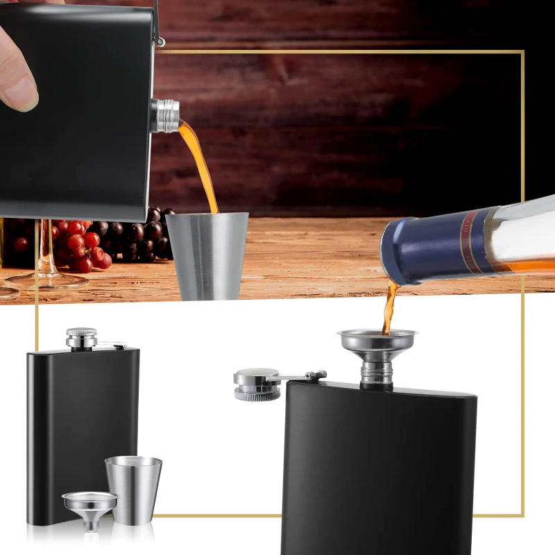 Description Picture 4 of item7-8oz Matte Black Hip Flask for Liquor Stainless Steel Leak Proof with Funnel Flask Set Drinking Whiskey Flask Bar Accessories