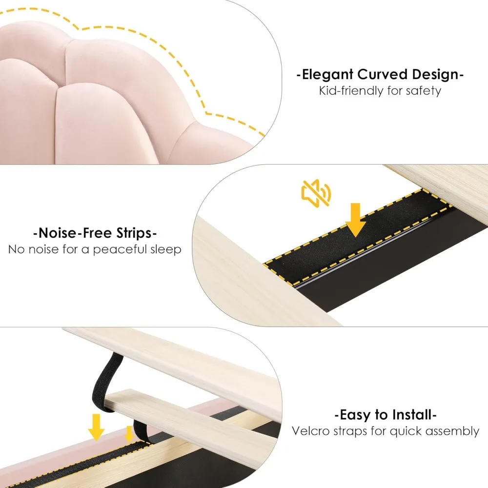 Description Picture 4 of itemQueen Upholstered Smart LED Bed Frame with 2 Storage Drawers & Adjustable   Headboard, with Solid Wood Slat/No Box Spring Needed