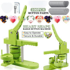 57MM Heart-Shape Badge Button Maker Machine with 100 Button Parts+Cutting Board+Mold, DIY Pin Button Press Badges Maker Machine