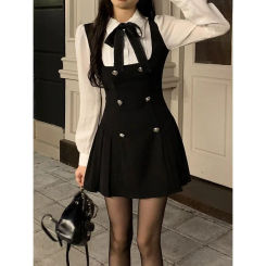 French Style Black Princess Dress Fake Two-Piece Skirt for Women Autumn Fashion Runaway Princess Skirt Elegant And Stylish