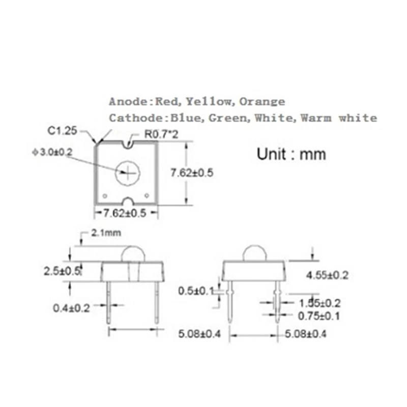 Description Picture 6 of item10pcs 3mm LED Piranha Light Emitting Diode Lamp White Red Green Blue Yellow Bright Color 3V Indicator DIY DIP PCB Circuit Bulb
