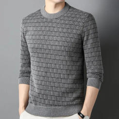 Men Autumn Winter Pullover Sweater O-neck Long Sleeve Thickened Fleece Lining Knitting Tops Slim Fit Knitwear Streetwear