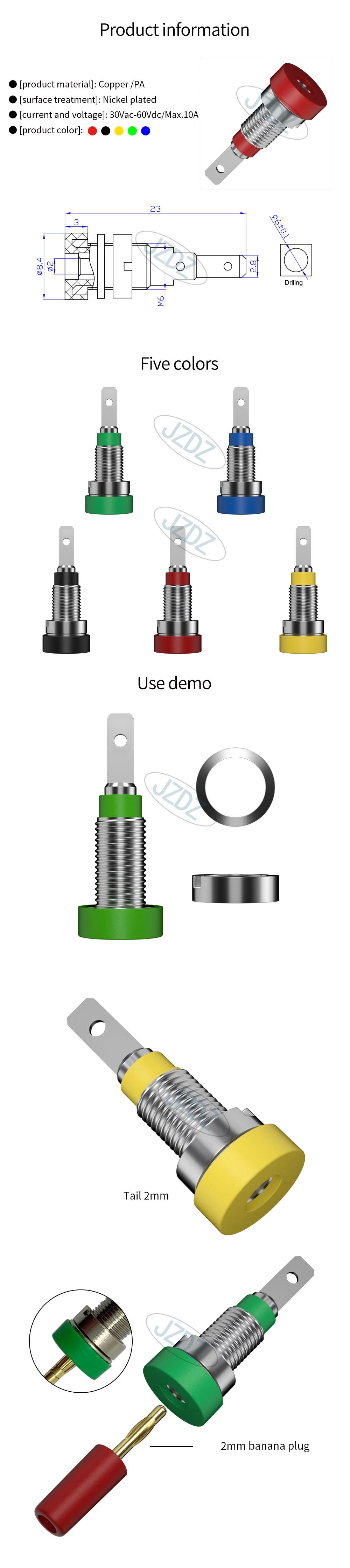 Description Picture 2 of item10pcs 2mm Banana Socket Binding Post Electrical Connector Terminal Nut Banana Plug Jack Test Hole DIY Parts J.40004