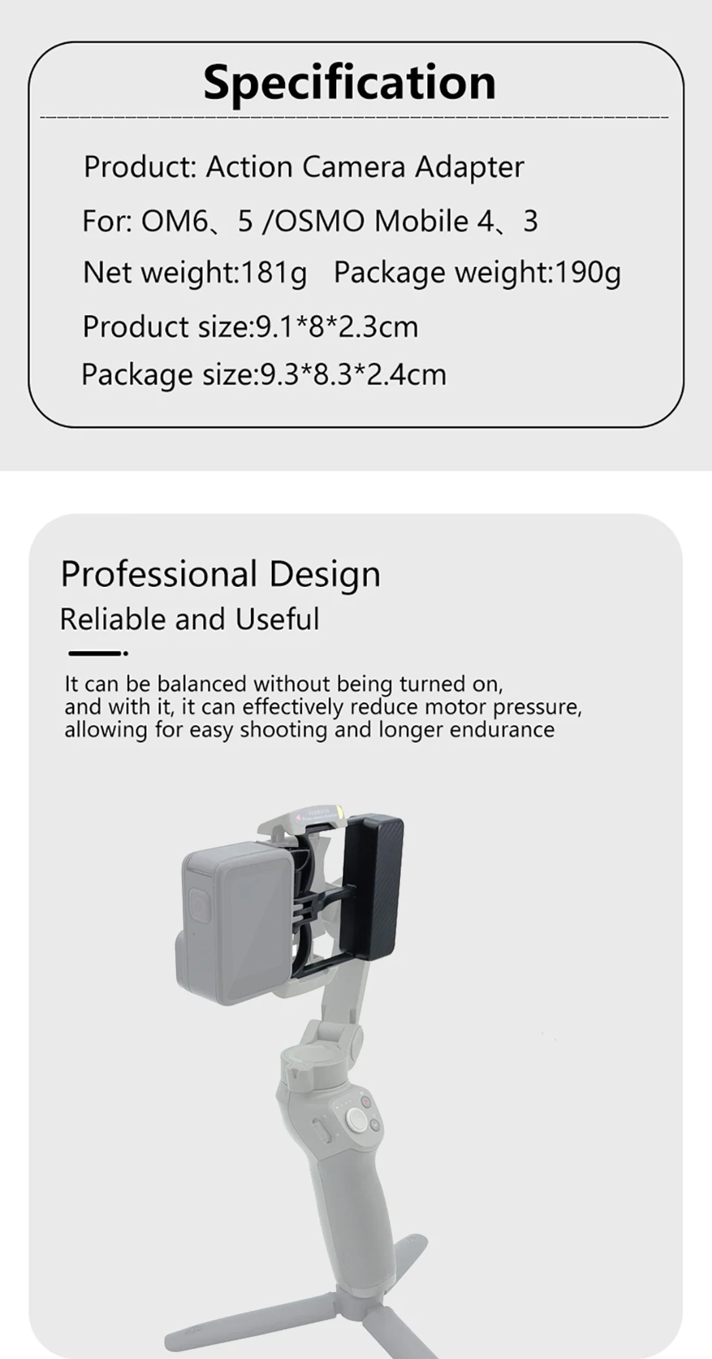 Description Picture 4 of itemSports Camera Adapter Handheld Gimbal Switch Mount Plate for DJI Osmo Mobile 6 OM 5 4 3 for GoPro 12 11 10 8 Action 4 3 Transfer