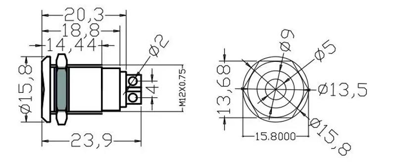 Description Picture 2 of itemZusen 12mm Metal Signal Light Waterproof Indicator IP65(ZS12-D/N)