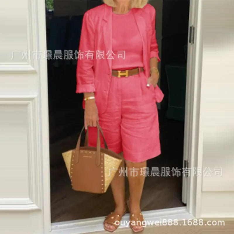 Description Picture 6 of itemWomen's Tracksuit Shirt Shorts Two Piece Set Summer Loose Cardigan Tops Mini Shorts Suit Female 2023 New Causal Ladies Outfits