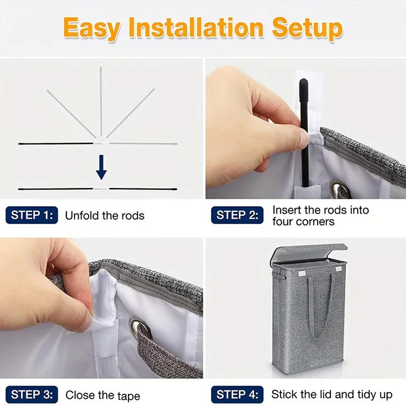 Description Picture 4 of item1pc Foldable Slim Laundry Basket With Lid, Dirty Clothes Storage Basket, Organization Bathroom Bedroom Laundry Room Dorm