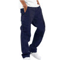 Men's Casual Cargo Pants Full Length Solid Color Loose Multi Pockets Drawstring Pockets Pants Male Cargo Pants 5XL