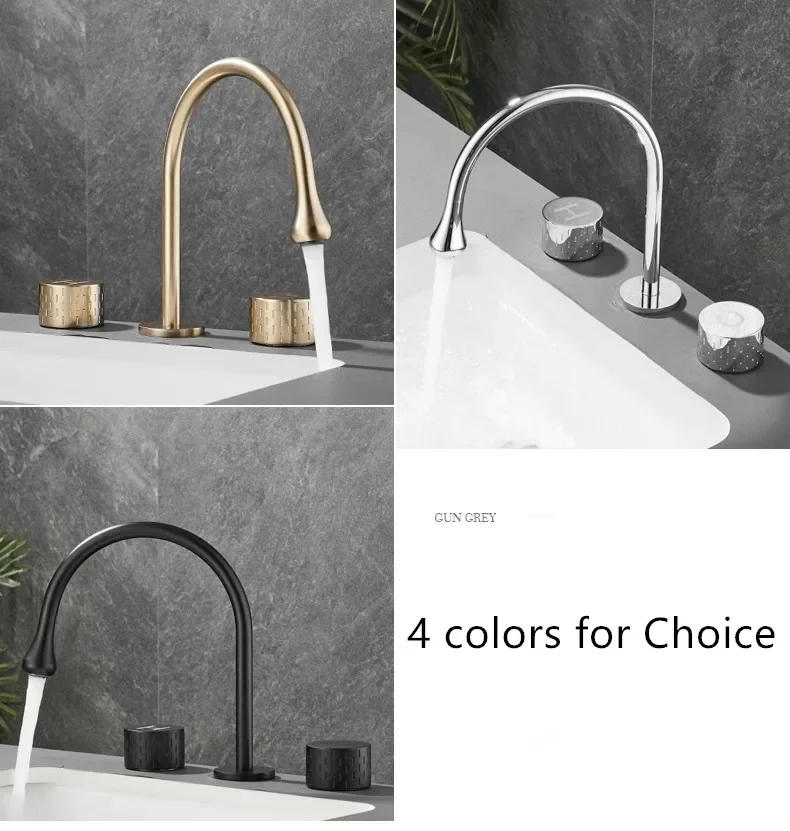 Description Picture 5 of itemBrushed Gold Basin Faucet Brass Gray Widespread Bathroom Black Sink Faucets 3 Hole Hot And Cold  Chrome Water Tap