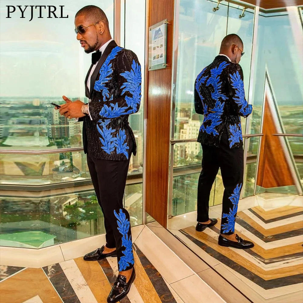 Description Picture 6 of itemMen's High Quality Gold Sequin Applique Suit Jacket Casual Suit  Host Singer Costume Can Be Bought Suit with Pants Underneath