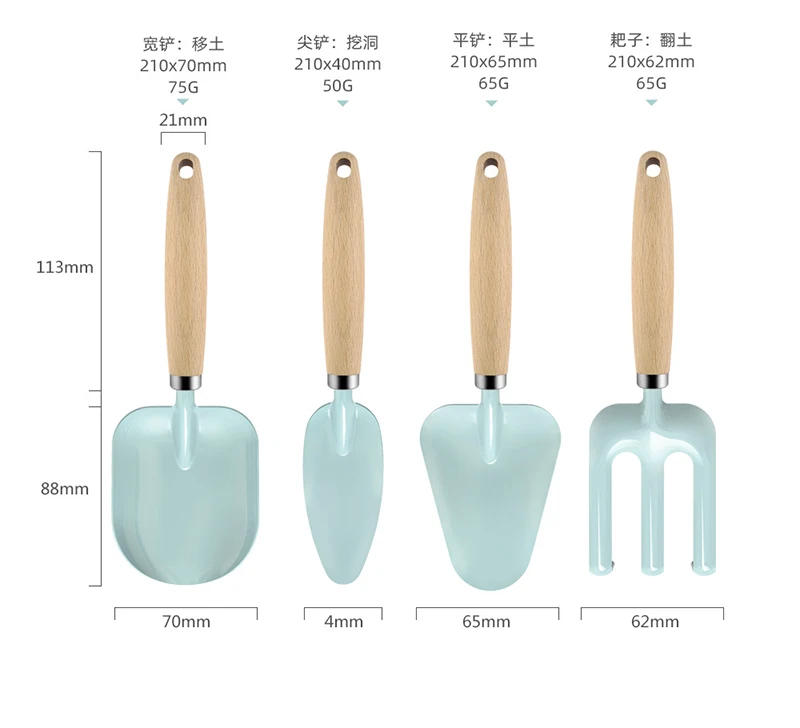 Description Picture 6 of itemPersonalized Colorful Kids Gardening Tools,Mini Wood Handle Trowel Shovel Fork Garden Hand Tools Garden Gifts for Men Women Kids