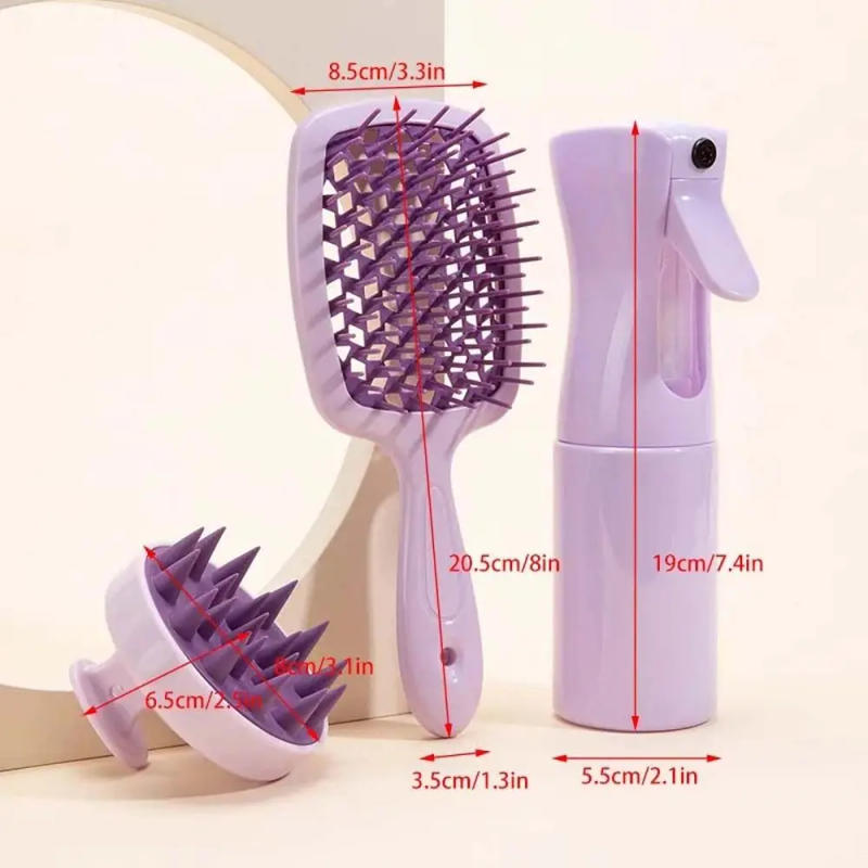 Description Picture 3 of item3Pcs/set Beauty Tool Wide Teeth Scalp Massage Combs Set 200ML Spray Bottle Wet Dry Use Silicone Shampoo Hair Brush Scalp Massage