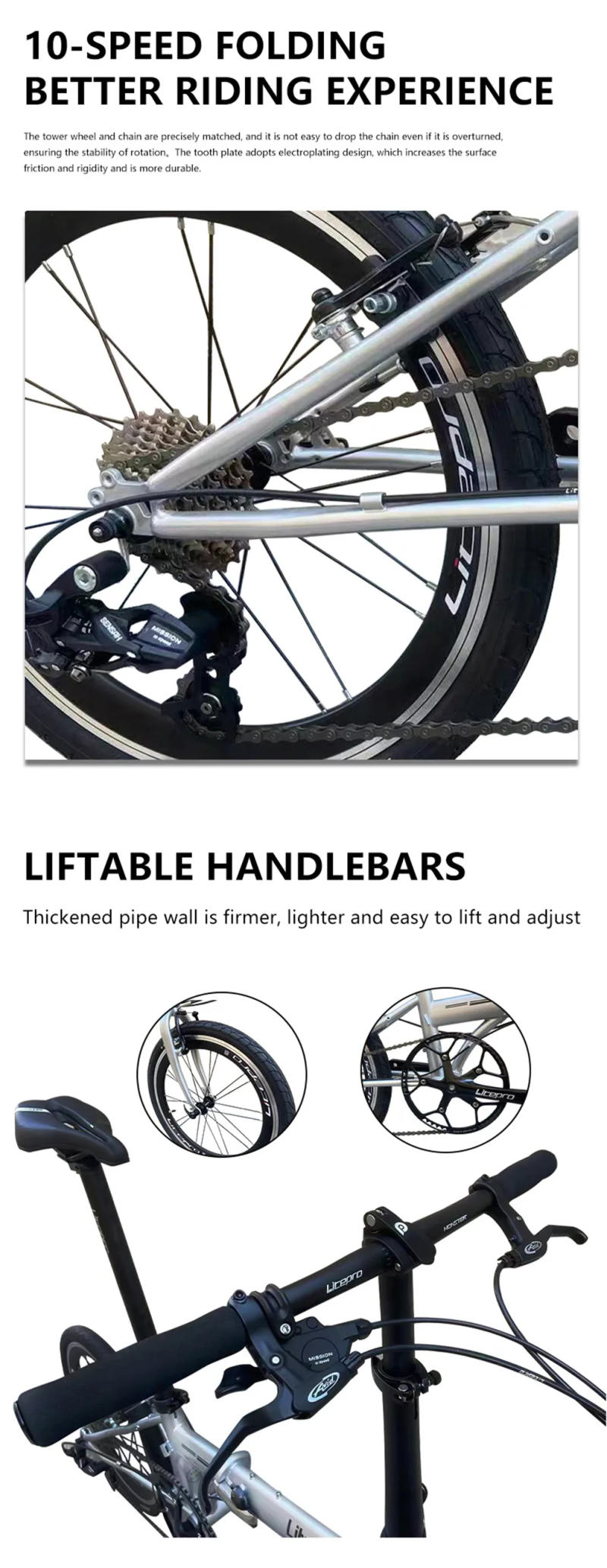 Description Picture 4 of itemLP Litepro External 10Speed 20Inch Steel Folding Bike Aluminum Alloy Bicycle Ultralight Portable Vehicl