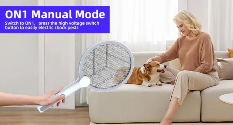 Description Picture 3 of item2 in 1 Indoor Outdoor Mosquito Killer Electric Fly Swatter 4000V Bug Zapper Racket with 3-Layer Safety Mesh Fly USB Rechargeable