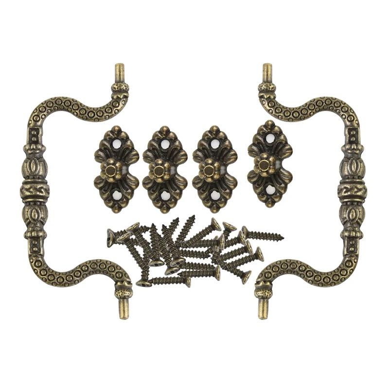 Description Picture 6 of itemSet Pull Handles With Screws Zinc Alloy 2pcs Replacement Retro Tracery Arch Antique Bronze Cabinet Decoration