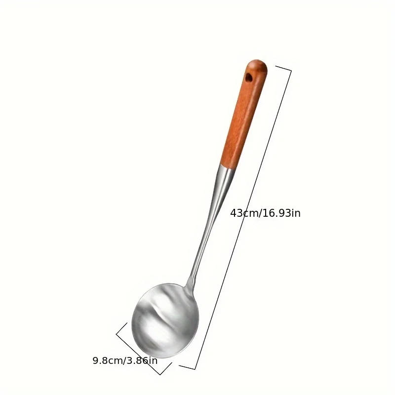 Description Picture 6 of item304 Stainless Steel Spatula Spoon with Wooden Handle Lengthened Cooking Spoon Anti-Scalding Cooking Shovel Kitchenware