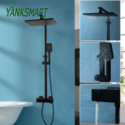 YANKSMART Matte Black Bathroom Shower Faucet Set 3 Ways Adjustable Wall Mounted Rainfall Showers System Modern Bathtub Mixer Tap