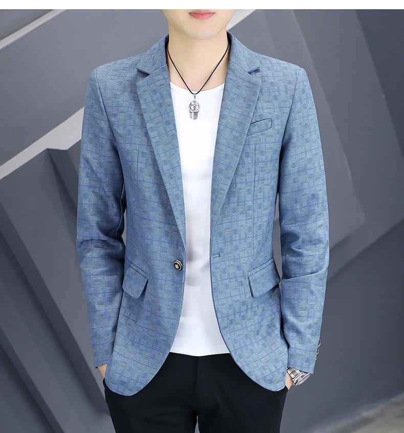 Description Picture 4 of itemNew Spring and Autumn Suits for Men Young Slim Small Suit Formal Single West Plaid Coat Men Three Colors All Match Coat