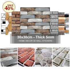 3D Wall Stickers 30x30cm Water and Oil Proof Not Fade wall papers Imitation Brick Tile Stone grain cobblestone for Home Decorate