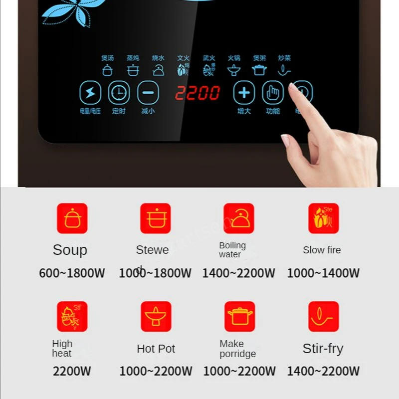Description Picture 2 of item220V Electric Induction Cooker Boiler Waterproof 2200W Stir-Fry Cooking Plate Intelligent Hot Pot Stove Cooktop Burner