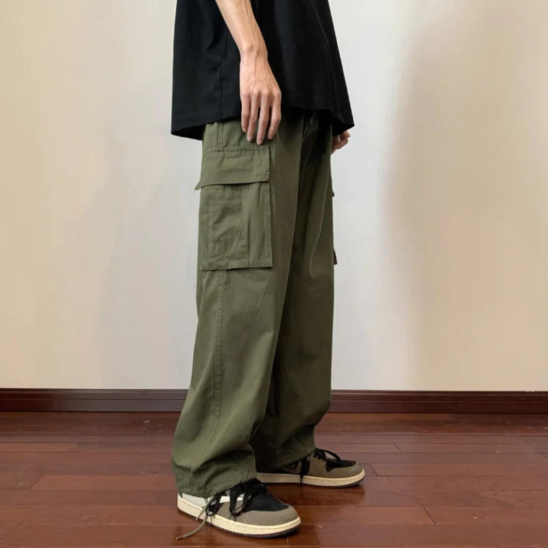 Description Picture 5 of itemHighstreet Spring Baggy Cargo Pants Men Casual Wide Work Pants Men's Loose Trousers Straight Lightweight Cotton Overalls