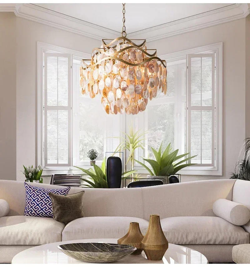 Description Picture 4 of itemLuxury Shell Hanging Lamp for Ceiling French Living Room Pendant Light Bedroom Crystal Chandelier Home Decorations Lustre LED