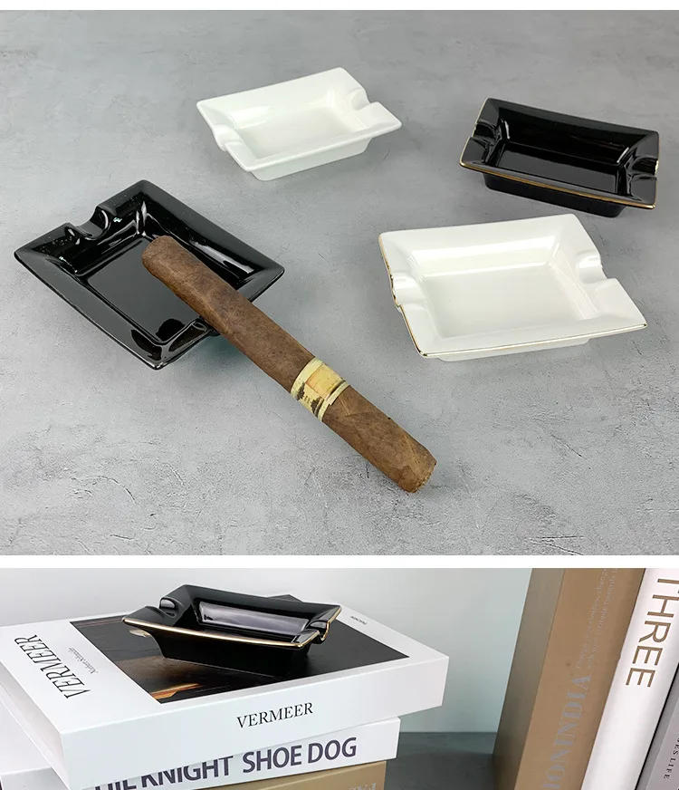 Description Picture 6 of itemCeramic Ashtray Square Cigar Ashtray Gold Rim Ashtray Smoking Accessories European Style