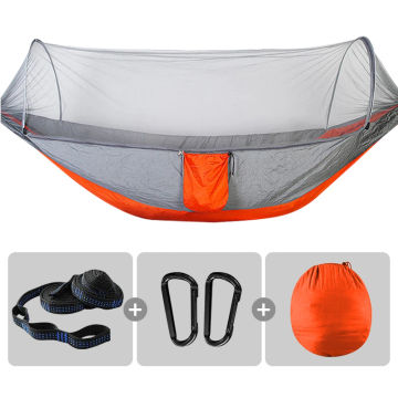 Double Camping Hammock with Mosquito Net 250x120cm Lightweight Parachute Quick Open Hammock with 2 Tree Straps Travel Bed Hiking