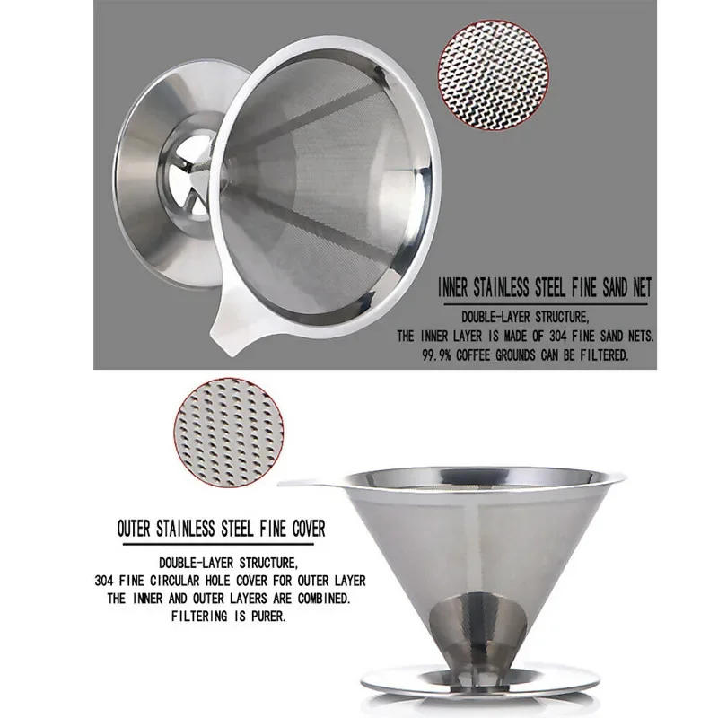 Description Picture 6 of itemReusable Coffee Filter Tea Strainer Stainless Steel Cone Coffee Filter Baskets Mesh Strainer Coffee Dripper with Stand Holder